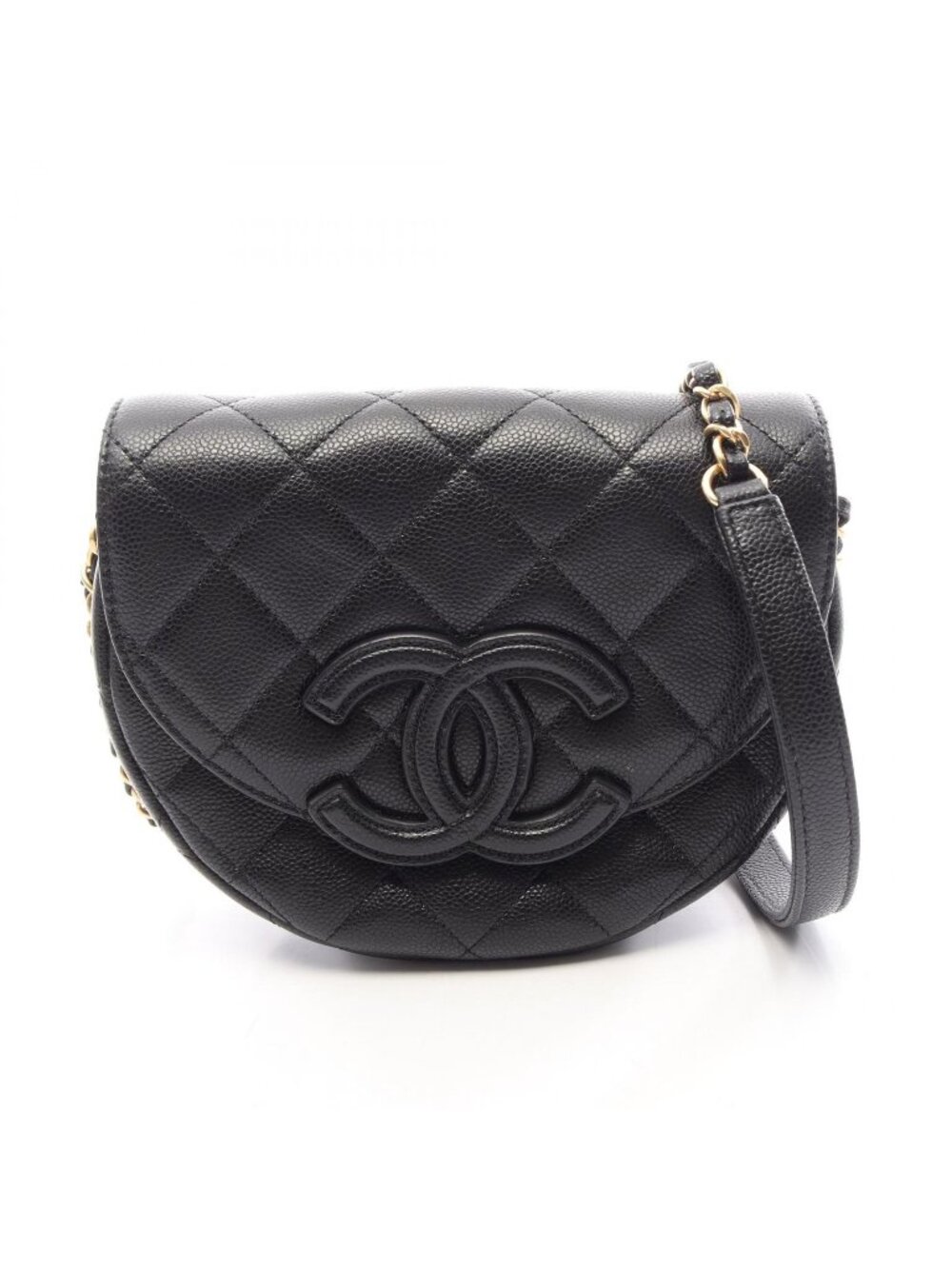 Chanel Shoulder Bag Quilted Mini Messenger Black Caviar Leather
